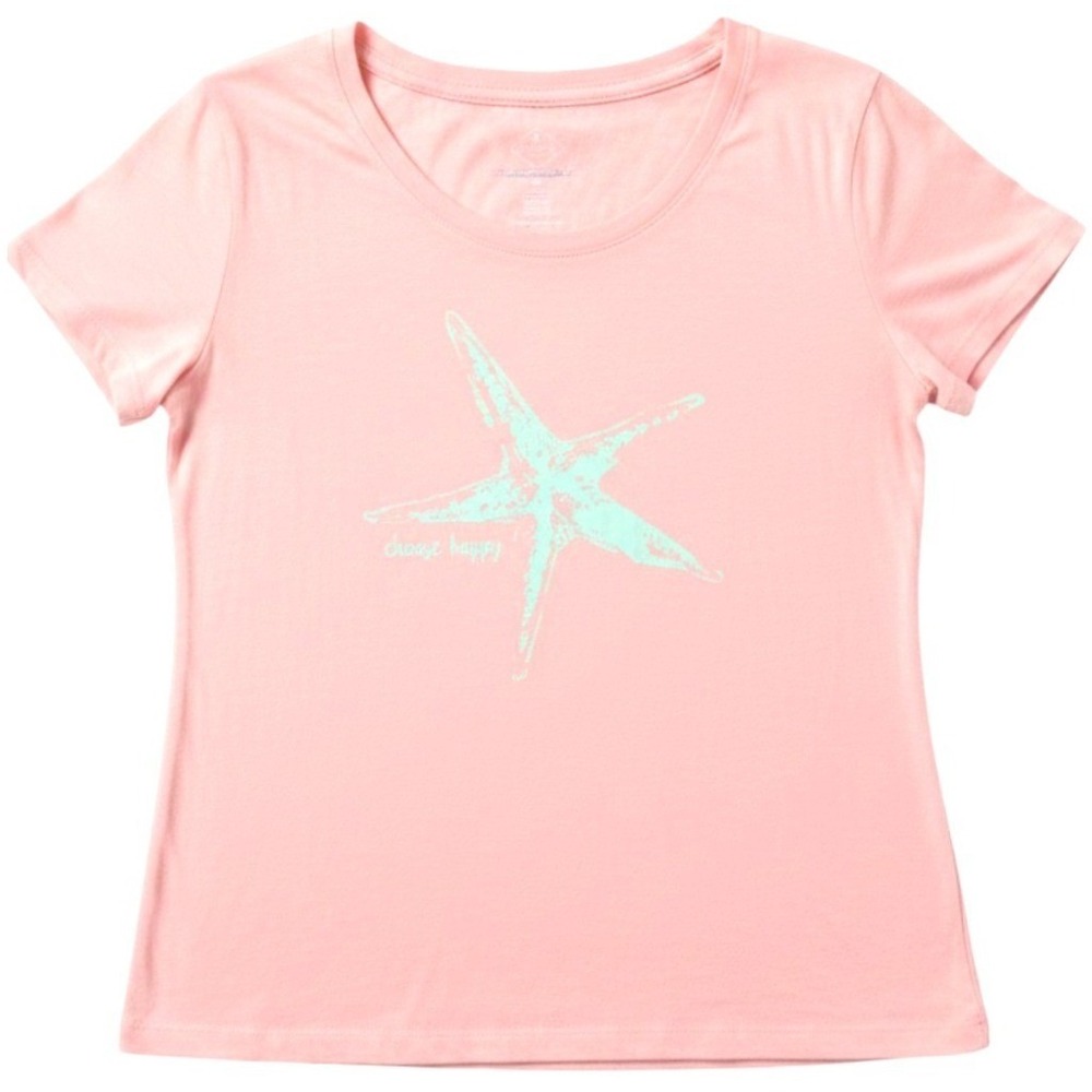 St John's Bay Women's Petite Small Pink Starfish 'Choose Happy' Graphic T-Shirt